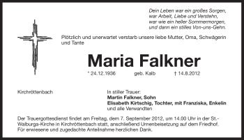 Traueranzeige von Maria Falkner von Pegnitz-Zeitung